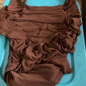 SHEIN  RuchingBrown Off-Shoulder Long Sleeve Top